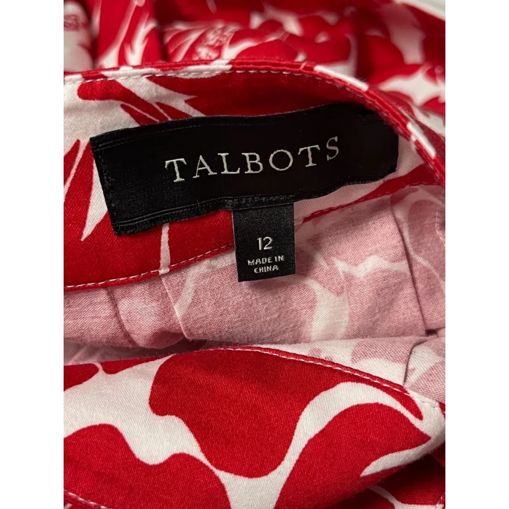 Talbots Red Floral Pleated A-Line Skirt Size 12